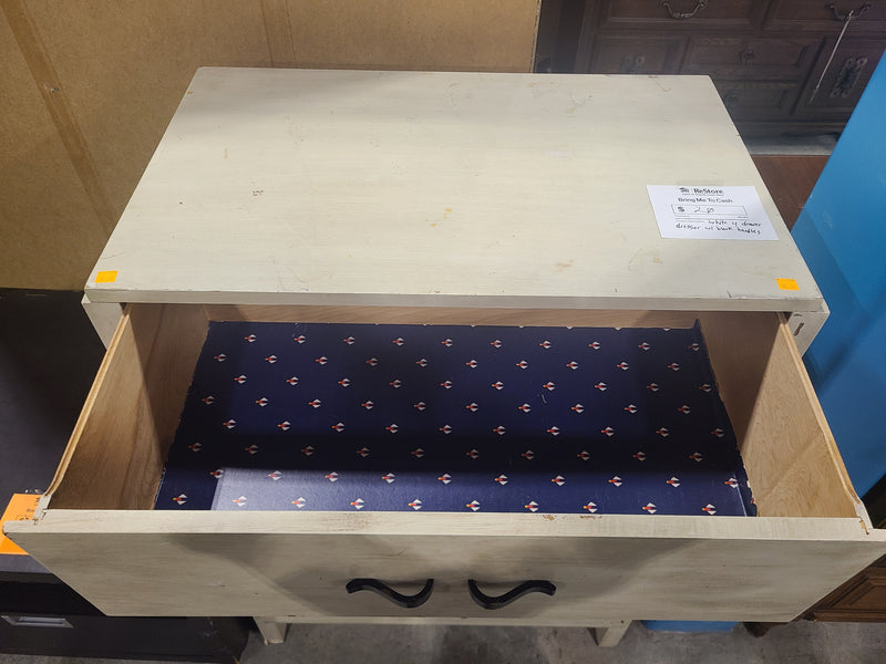 White 4-Drawer Dresser with Black Handles