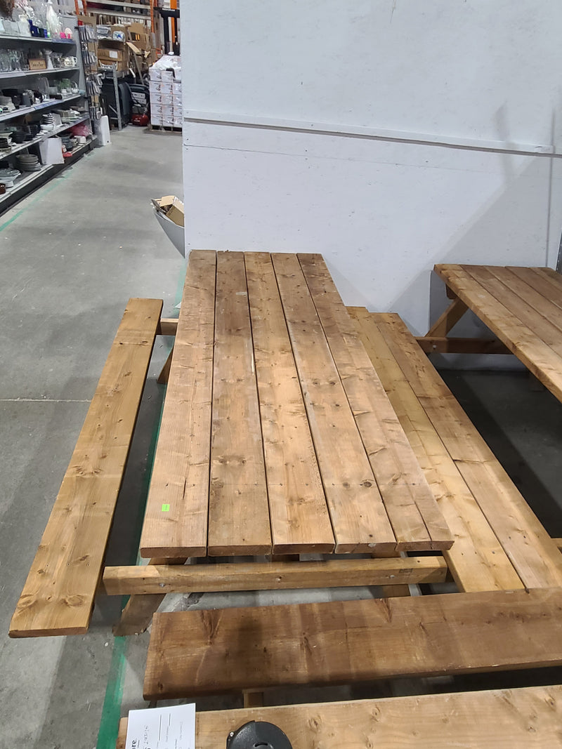 Classic Wooden Outdoor Picnic Table with Built-In Benches