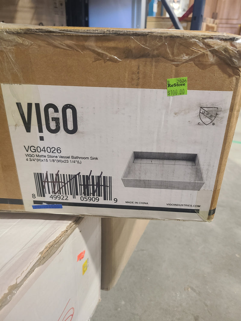 VIGO Montauk 23" Rectangular Matte Stone Vessel Bathroom Sink in Modern White
