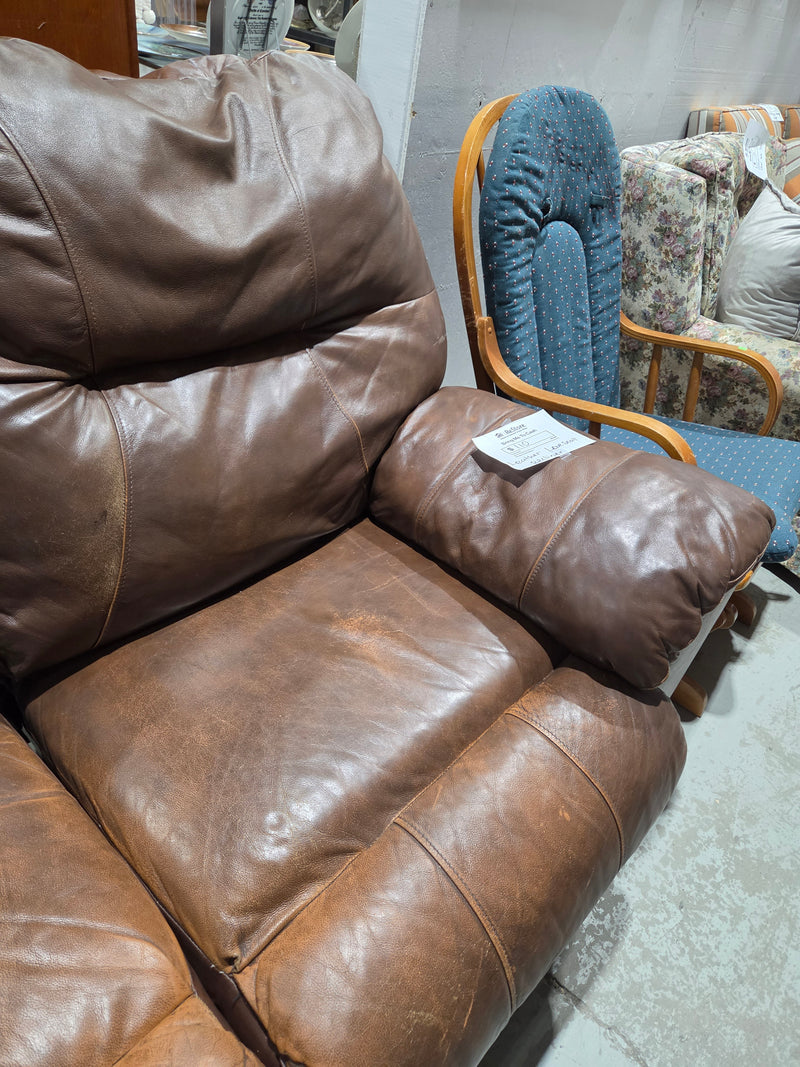 Brown Leather Dual-Reclining Loveseat