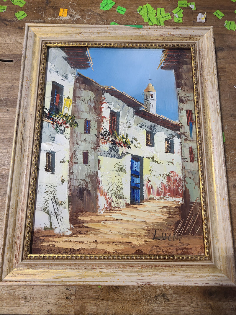 Excellent Condition Framed Impasto Village Street Painting