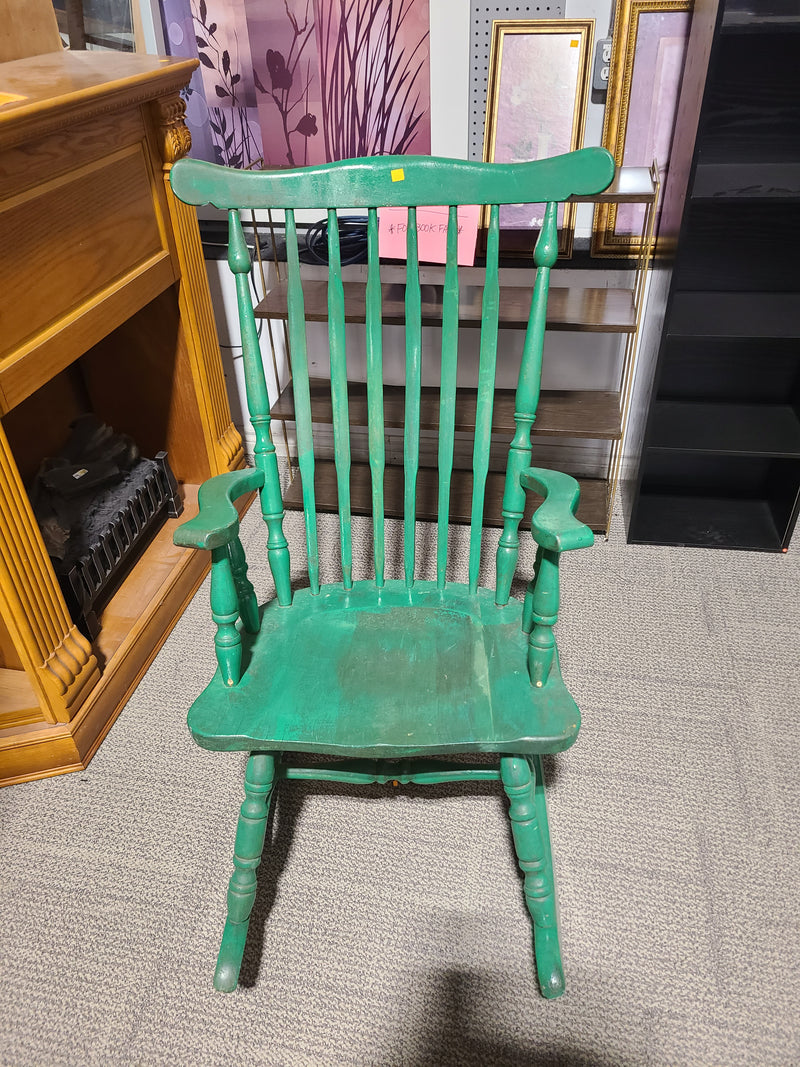 Charming Green Painted Wooden Rocking Chair