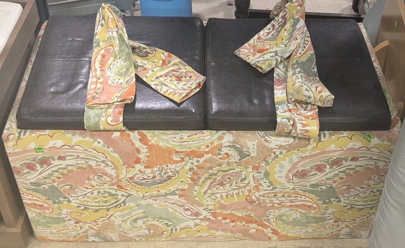 Vintage Upholstered Storage Bench with Faux Leather Cushions