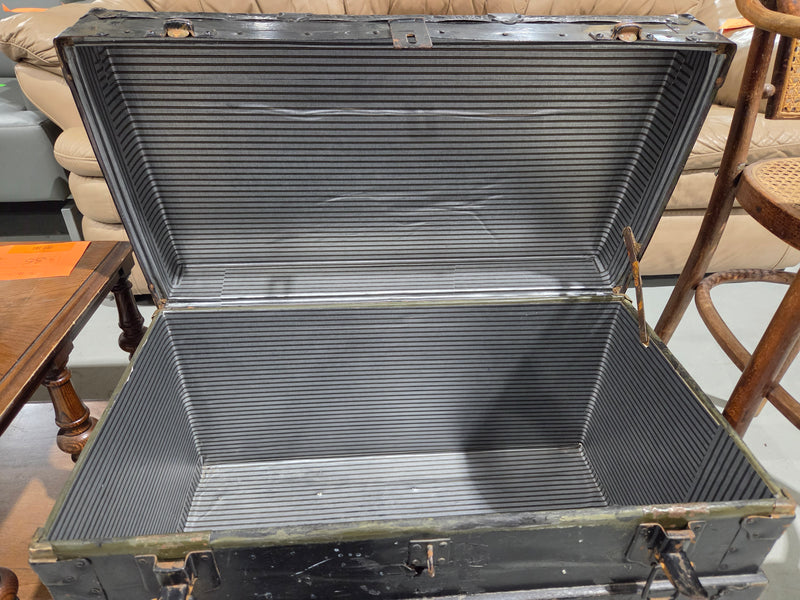 WWII-Era Antique Military Flat-Top Trunk
