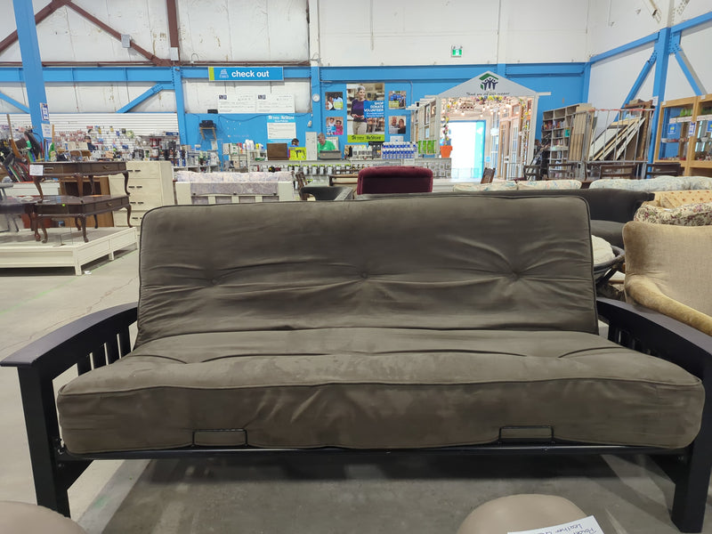 Black Metal Framed Futon with Brown Mattress