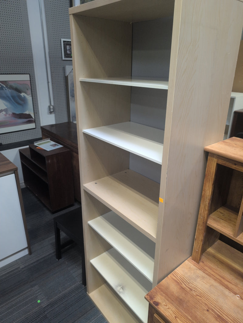 Tall White and Tan Shelving Unit
