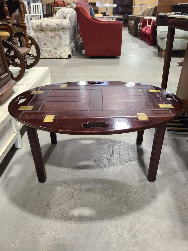 Vintage The Bombay Company Oval Butler Tray Coffee Table with Drop Leaves