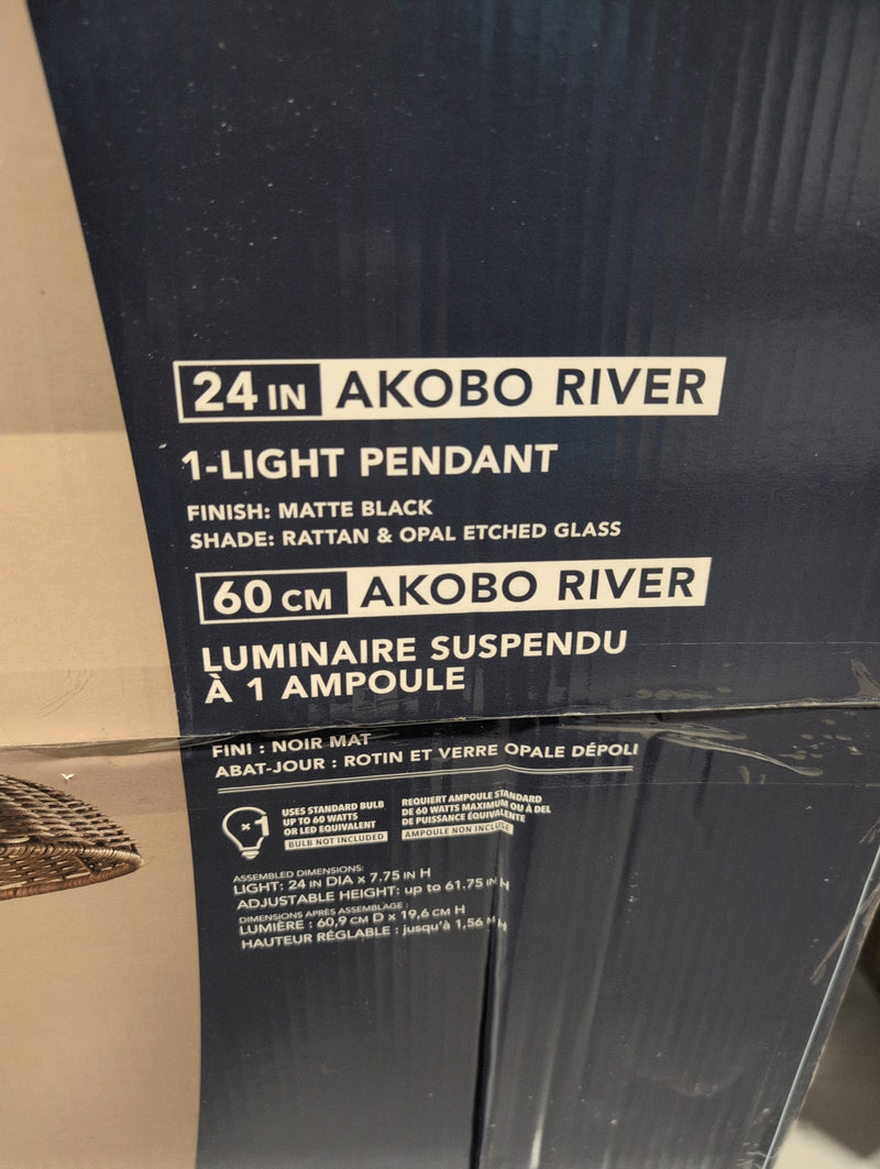 Hampton Bay Akobo River 24 Inch 1-Light Pendant with Matte Black Finish