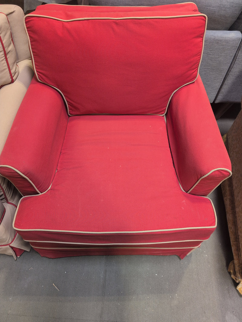 Red Armchair with Beige Outlines