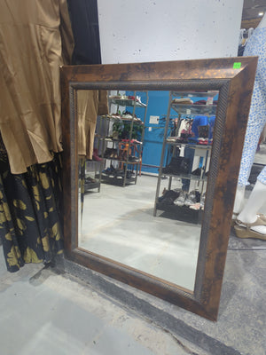Rectangular Wooden Framed Wall Mirror with Rustic, Dark Brown Finish