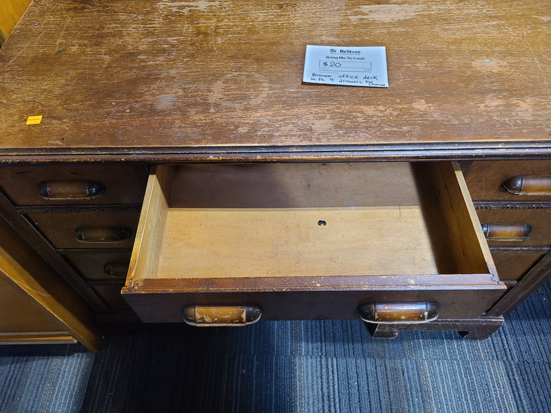 Vintage Classic Wooden Office Desk with 9 Drawers