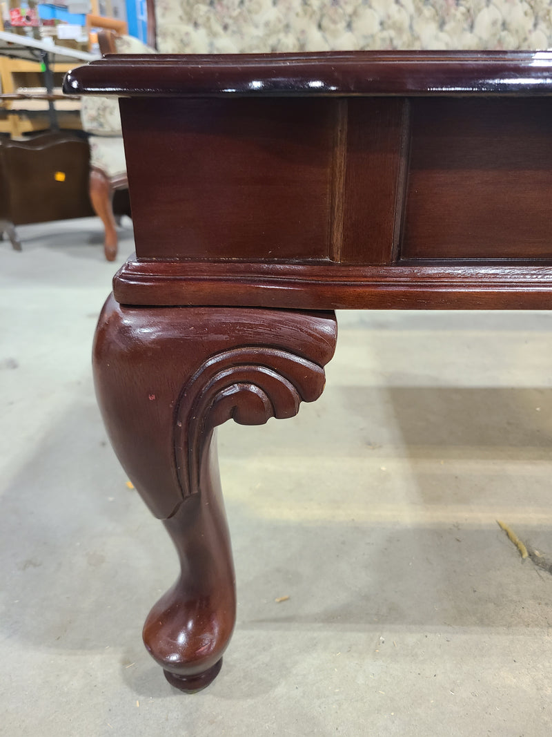Traditional Cherry Finish Glass-Top Coffee Table