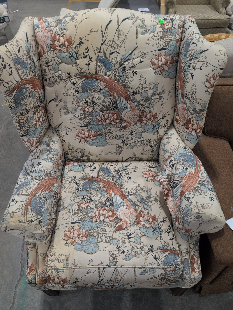 Beige Armchair with Birds and Floral Designs