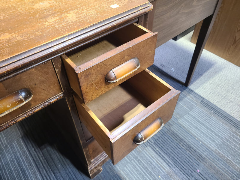 Vintage Classic Wooden Office Desk with 9 Drawers