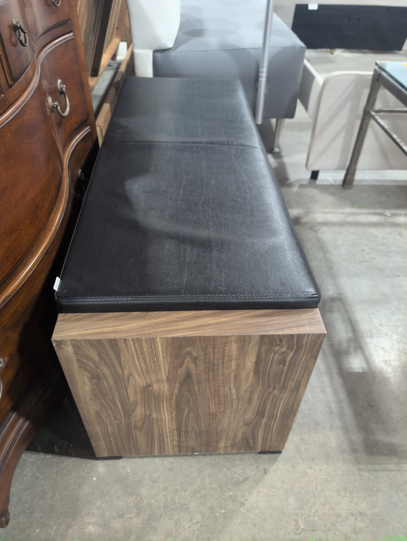 Bench with Drawers and Black Faux Leather Cushion