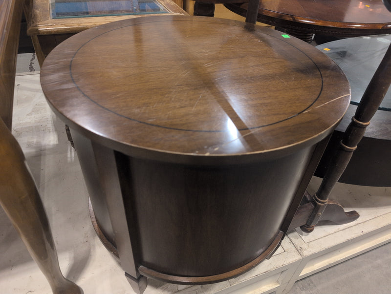 Wooden Circular Side Table with Large Storage Compartment