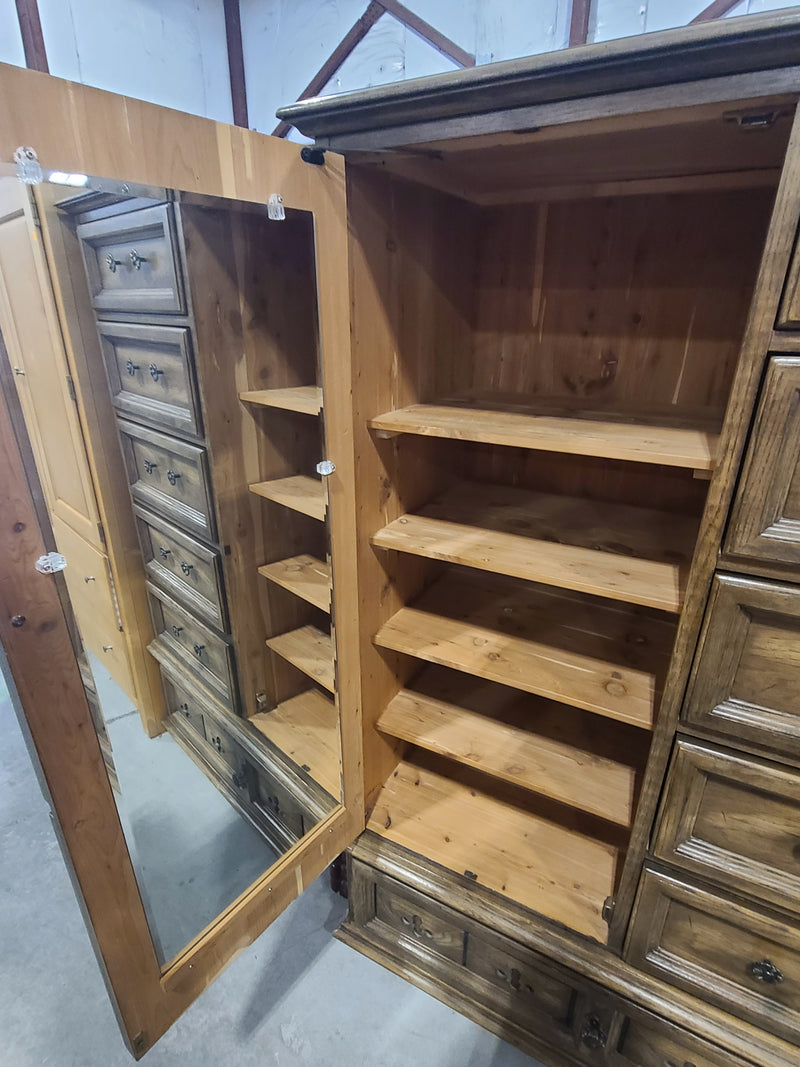 Traditional Oak-Finish Gentleman's Chest / Armoire with Mirror