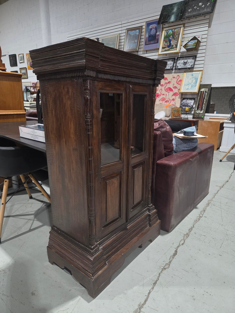 Vintage Hand-Carved Cambodian Teak Display Cabinet