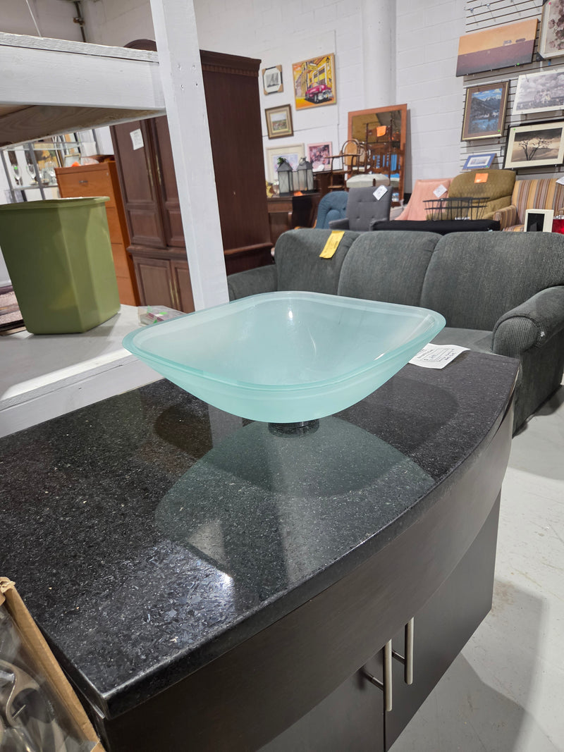 Contemporary Espresso Bathroom Vanity w/ Black Granite Counter & Glass Bowl Sink