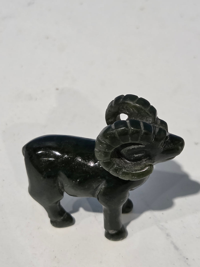 Miniature Hand-Carved Nephrite Jade Ram Figurine