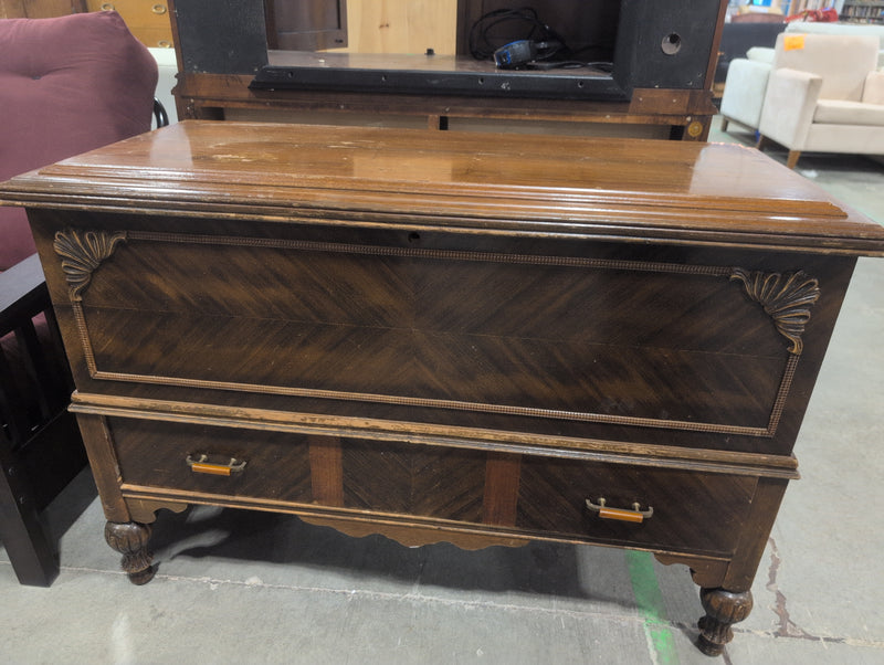 Wooden Cedar Lined Storage Chest with Large Drawer and Small Shelf