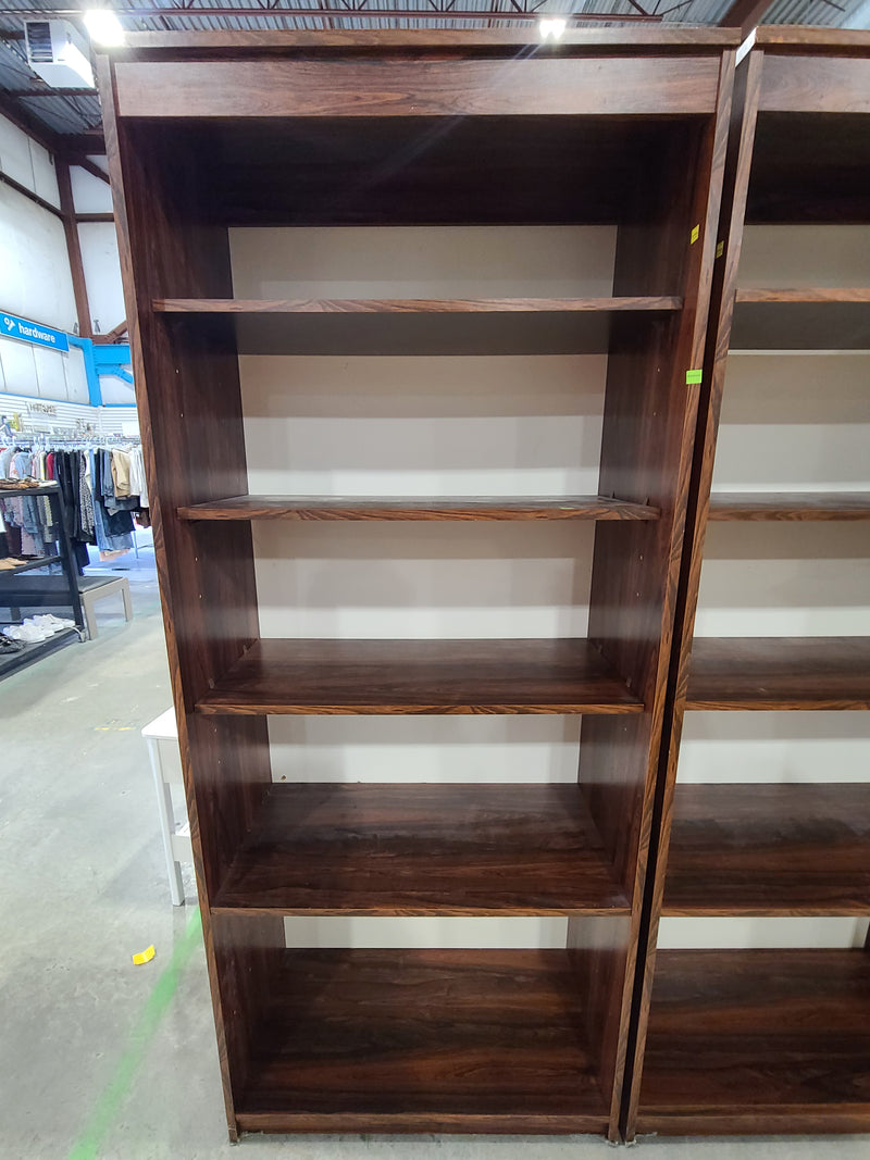 Tall Dark Rosewood-Finish 5-Tier Open Bookcase