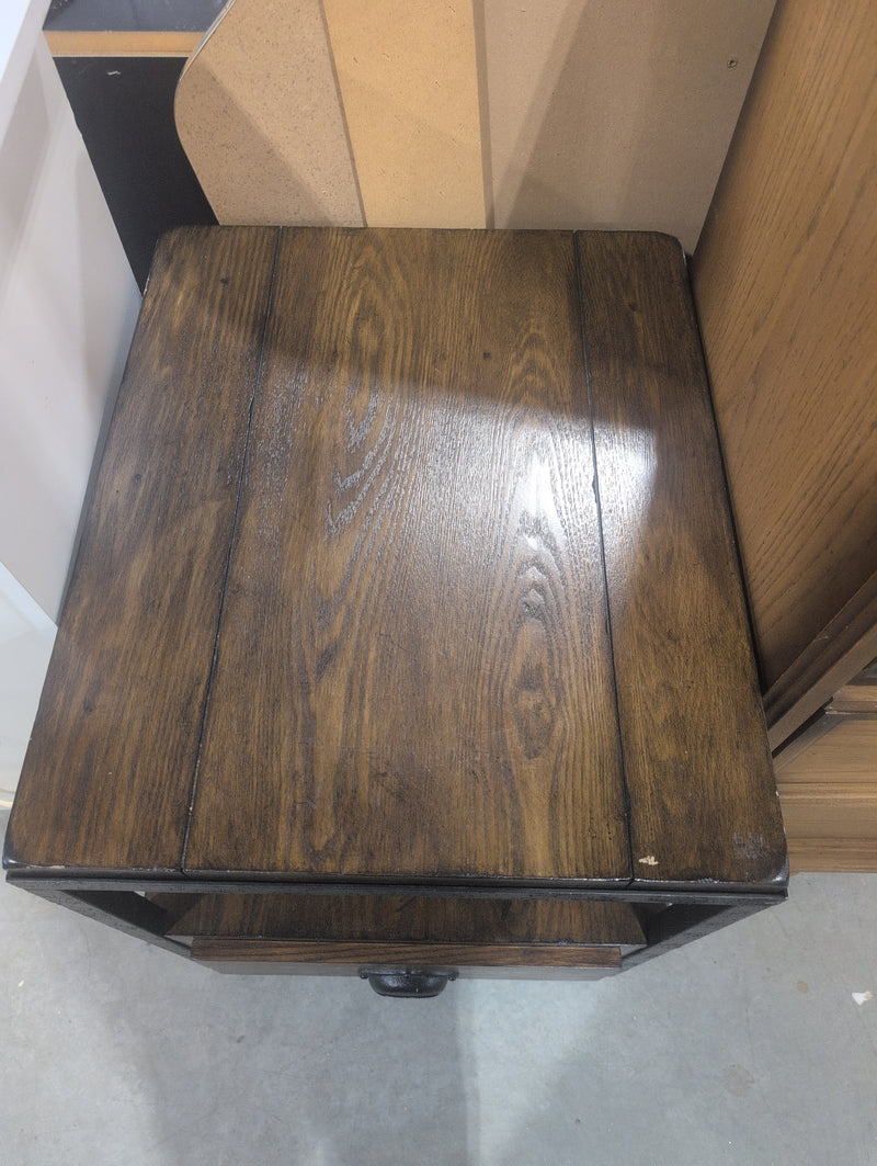 Wood and Metal Nightstand with Shelf and Drawer