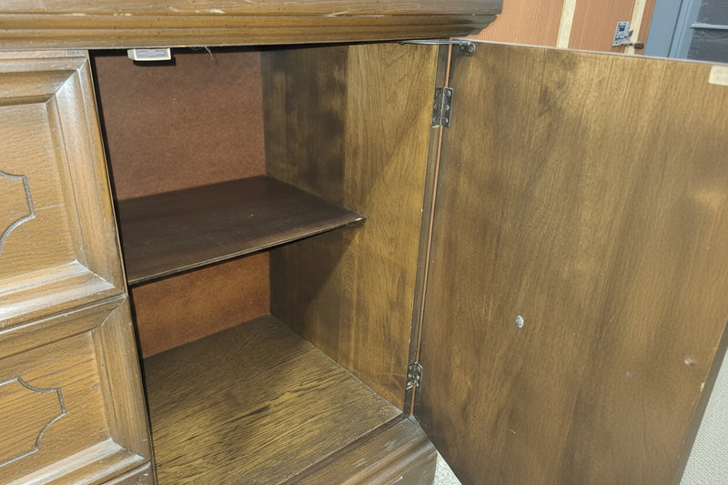Vintage Two-Piece Wooden Hutch and Buffet Cabinet