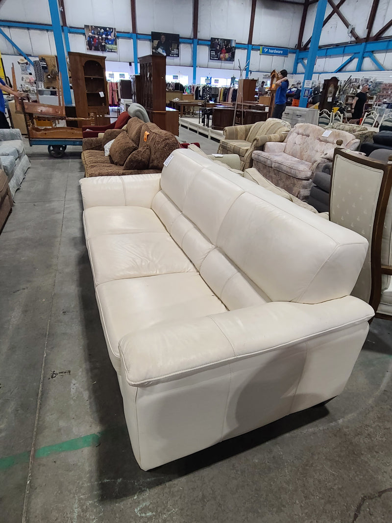 Modern Off-White / Cream Leather 3-Cushion Sofa