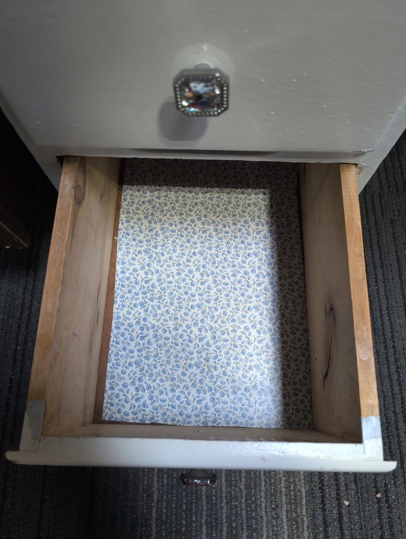 White and Blue 7 Drawer Desk with Floral Designs