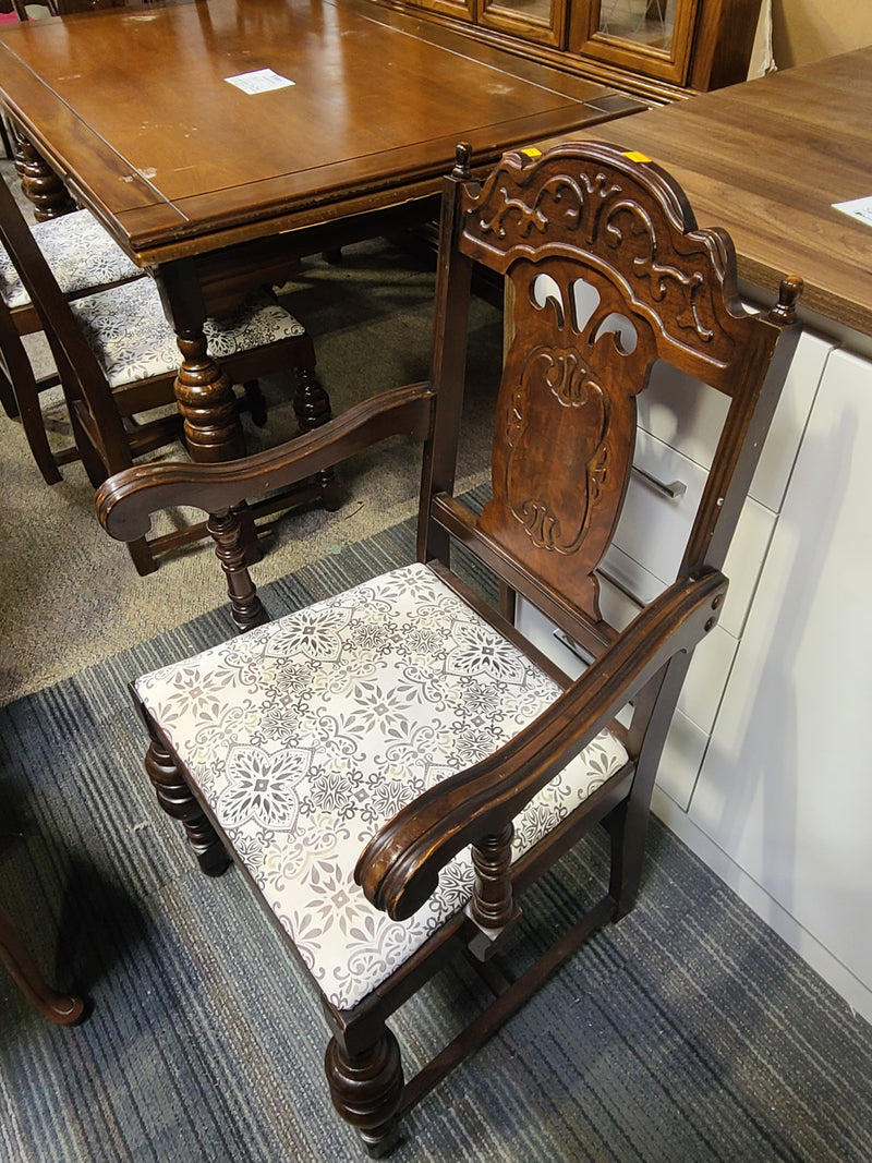 Vintage Wooden Dining Table Set with 6 Matching Chairs