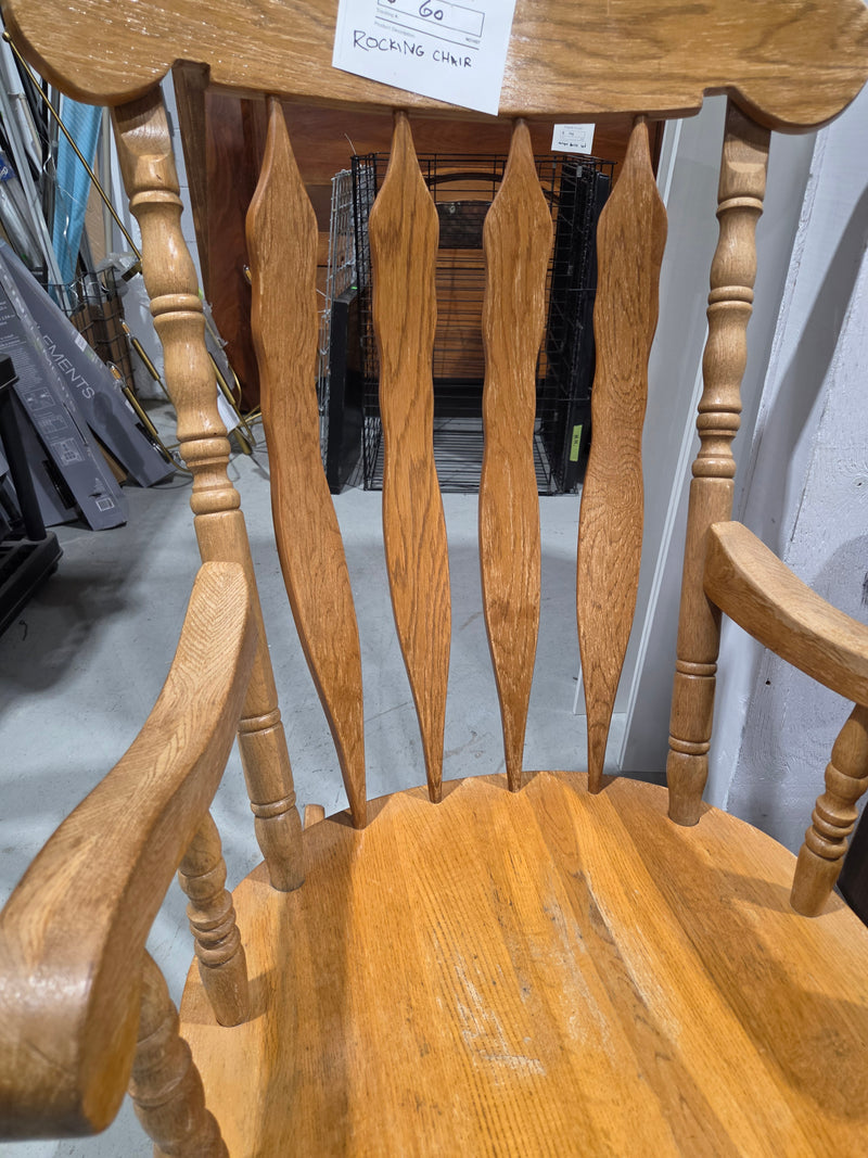 Vintage Solid Oak Windsor Style Rocking Chair