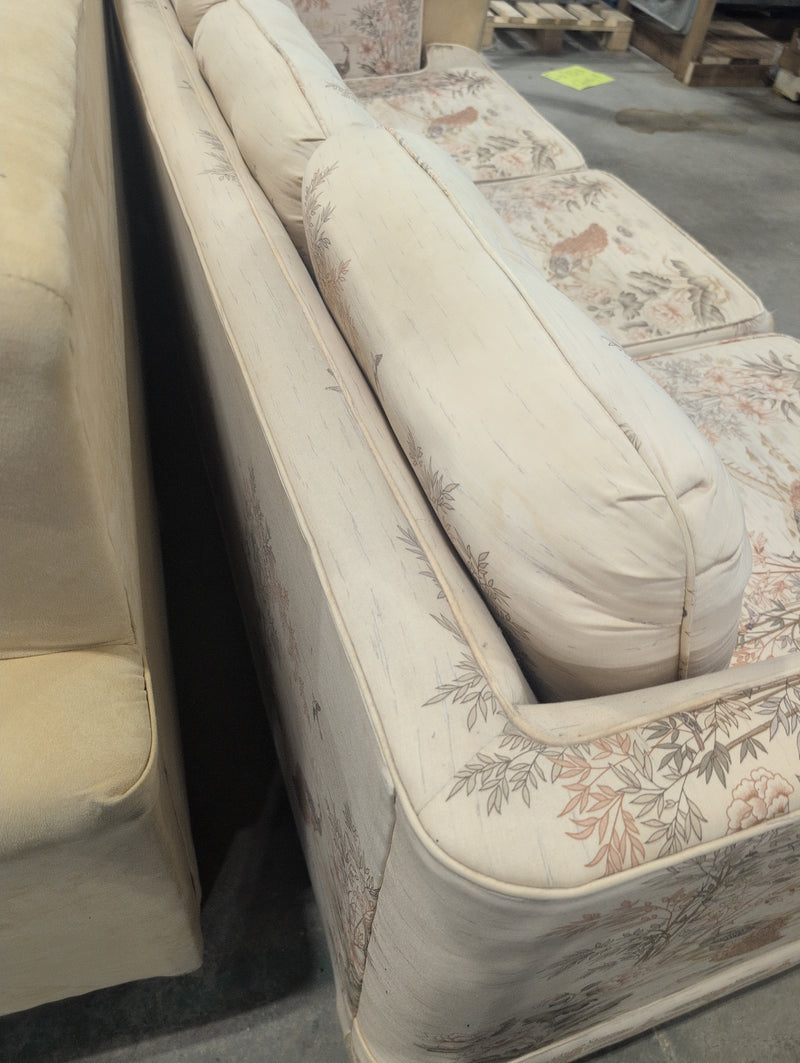 Whitish Pink 3 Seater Sofa with Birds and Floral Designs