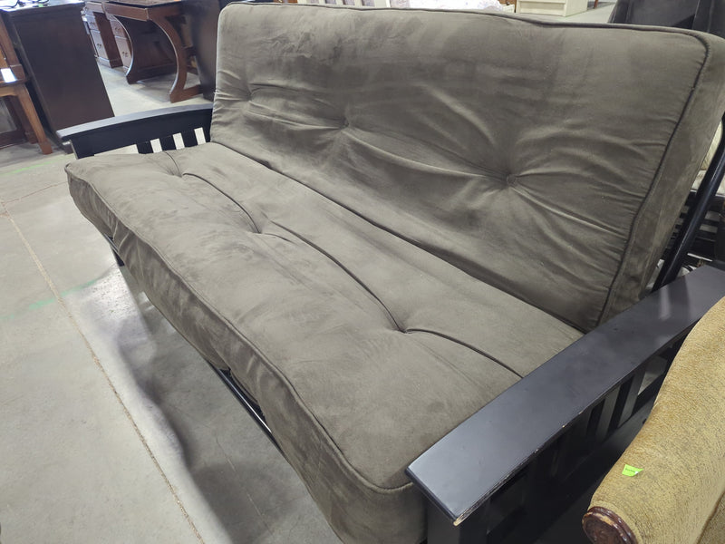 Black Metal Framed Futon with Brown Mattress