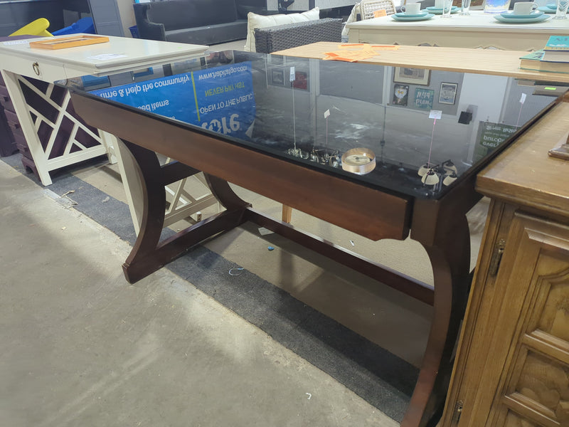 Glass-top Wooden Desk with Drawer