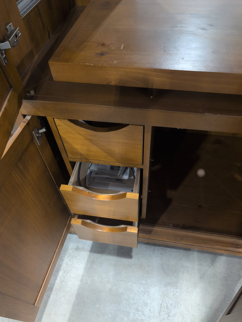 Tall Wooden Media Unit With Ornate Top
