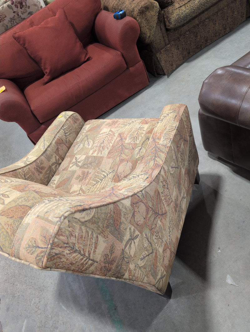 Tan Armchair with Designs of Leaves