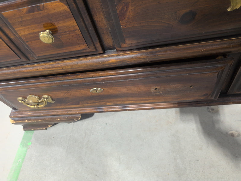 Eight Drawer Dresser with Large Mirrored Hutch and Lights