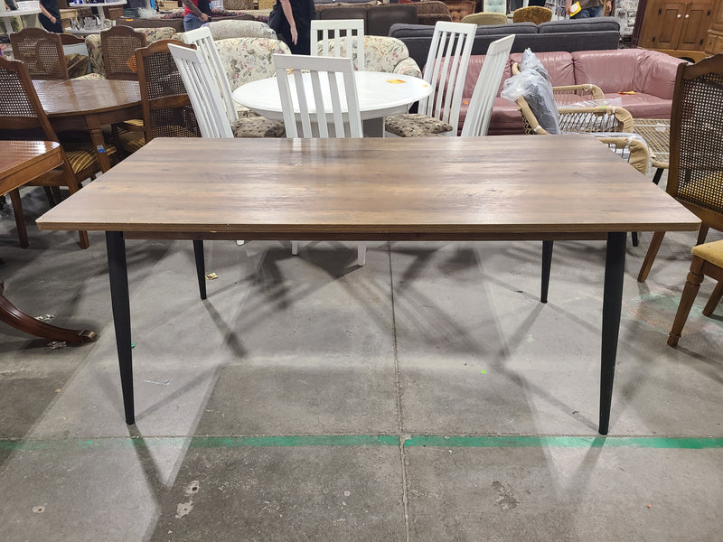 Modern Industrial Style Dining Table with Black Tapered Metal Legs