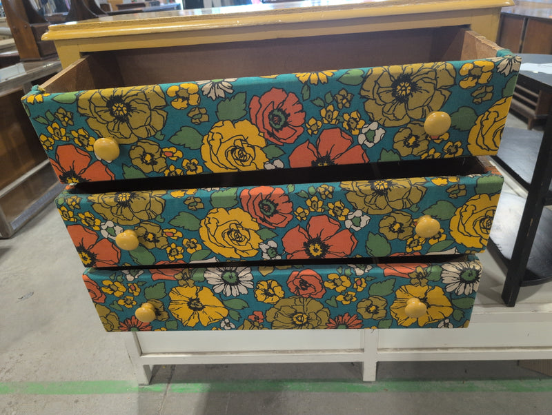 Mustard Yellow Dresser with Floral Fabric Covered Drawers
