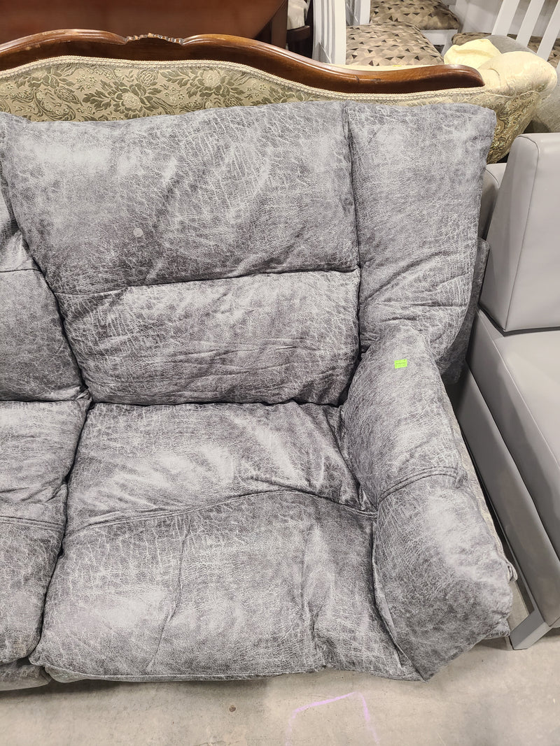 Contemporary Grey Faux Leather Convertible Futon Loveseat