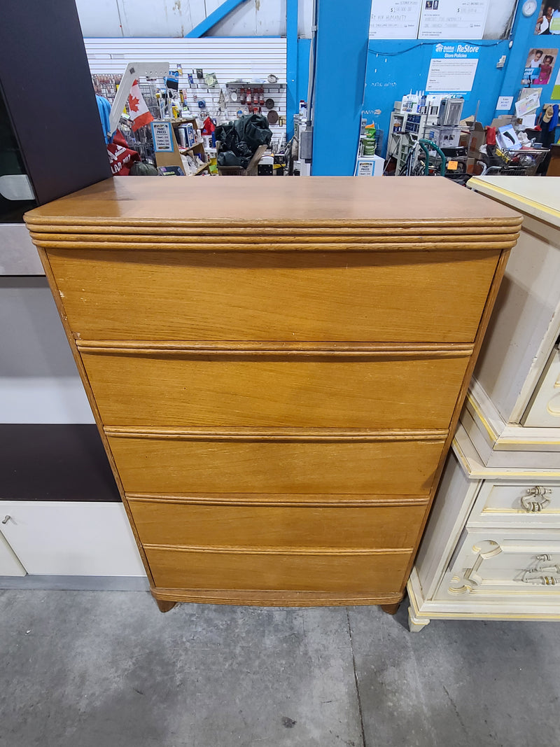 Mid-Century Modern 5-Drawer Wooden Tallboy Dresser / Chest of Drawers