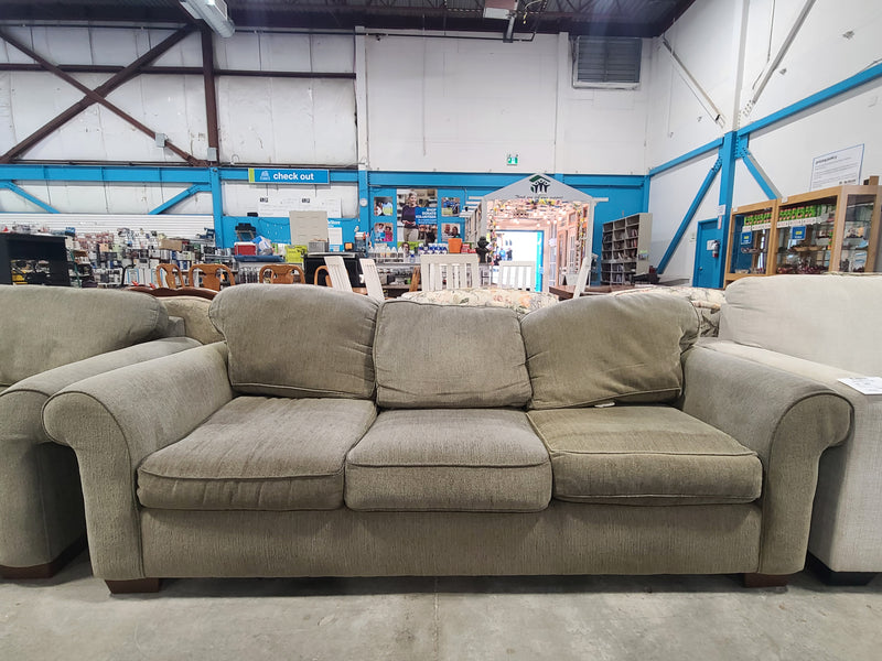 Plush Sage Green Textured Fabric 3-Cushion Sofa