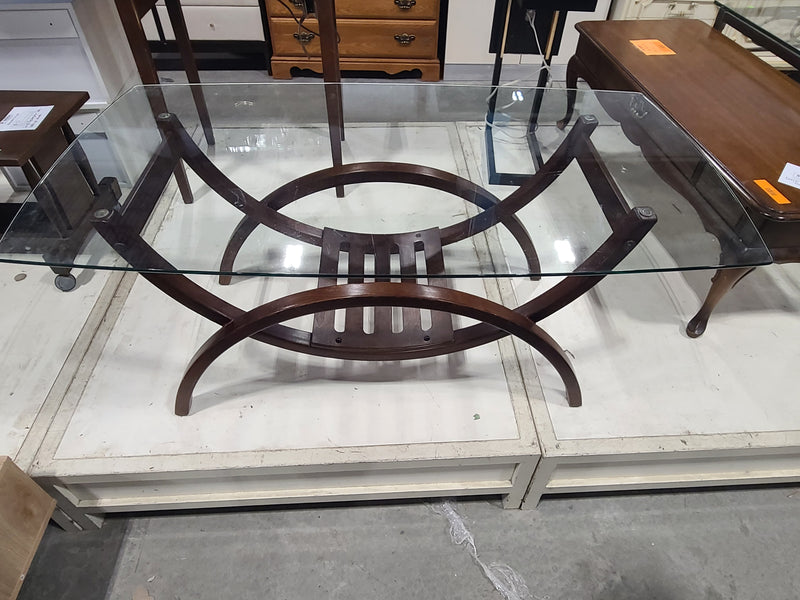 Mid-Century Modern Sculptural Glass Top Coffee Table