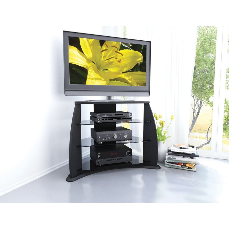 Corliving FP-3000 Midnight Black TV Stand with Glass Shelves