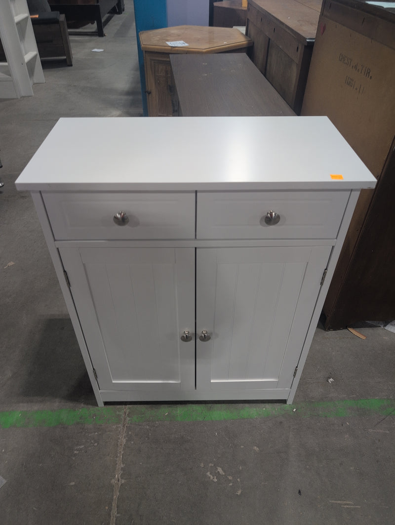 White Nightstand with Drawers and Shelves