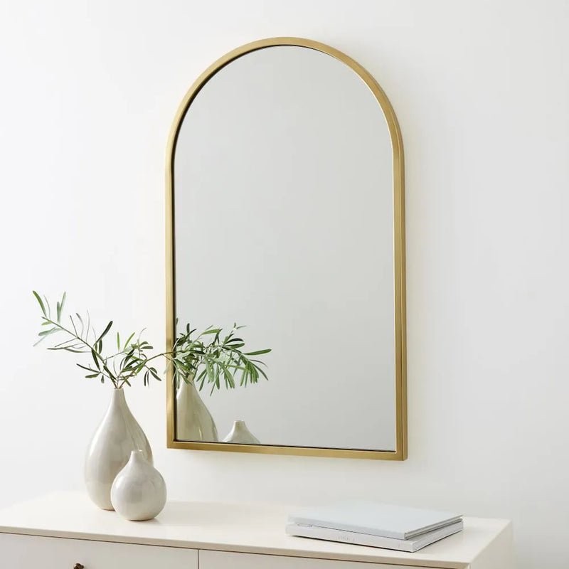 Juliet Satin Gold Arched Mirror with Iron Frame