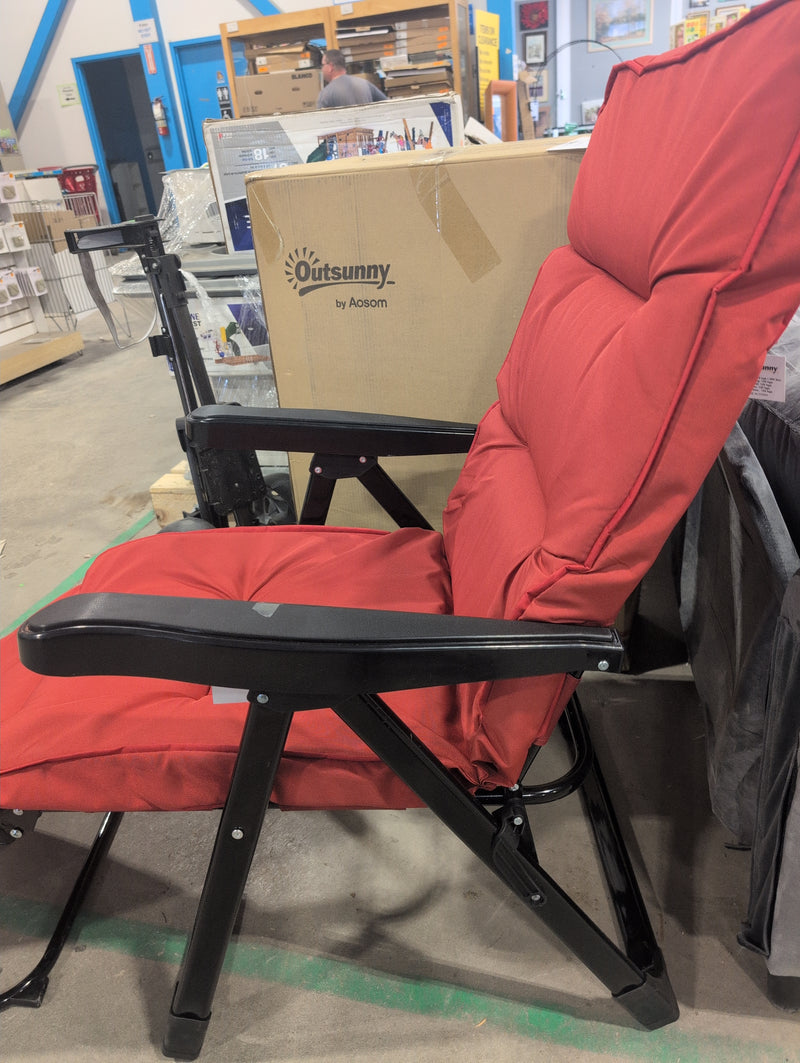 Outsunny Folding Reclining Lounge Chair with Cushion & Footrest in Red