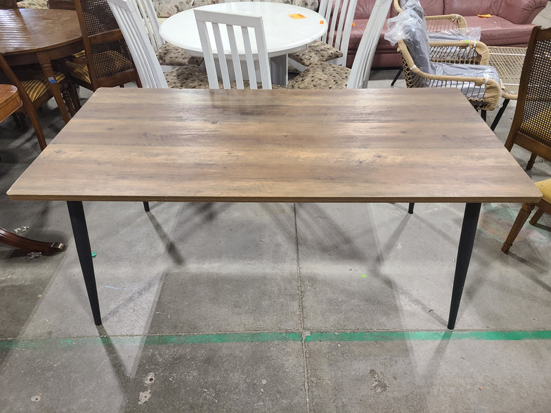 Modern Industrial Style Dining Table with Black Tapered Metal Legs
