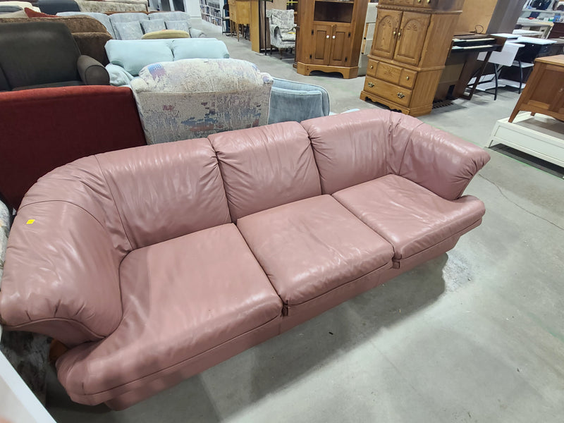 Vintage Dusty Rose Leather 3-Cushion Sofa